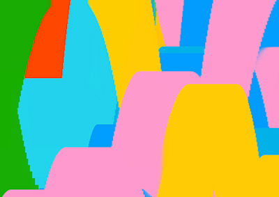 Colourful bouncing rectangles with glowing trails squash and stretch against a dark background