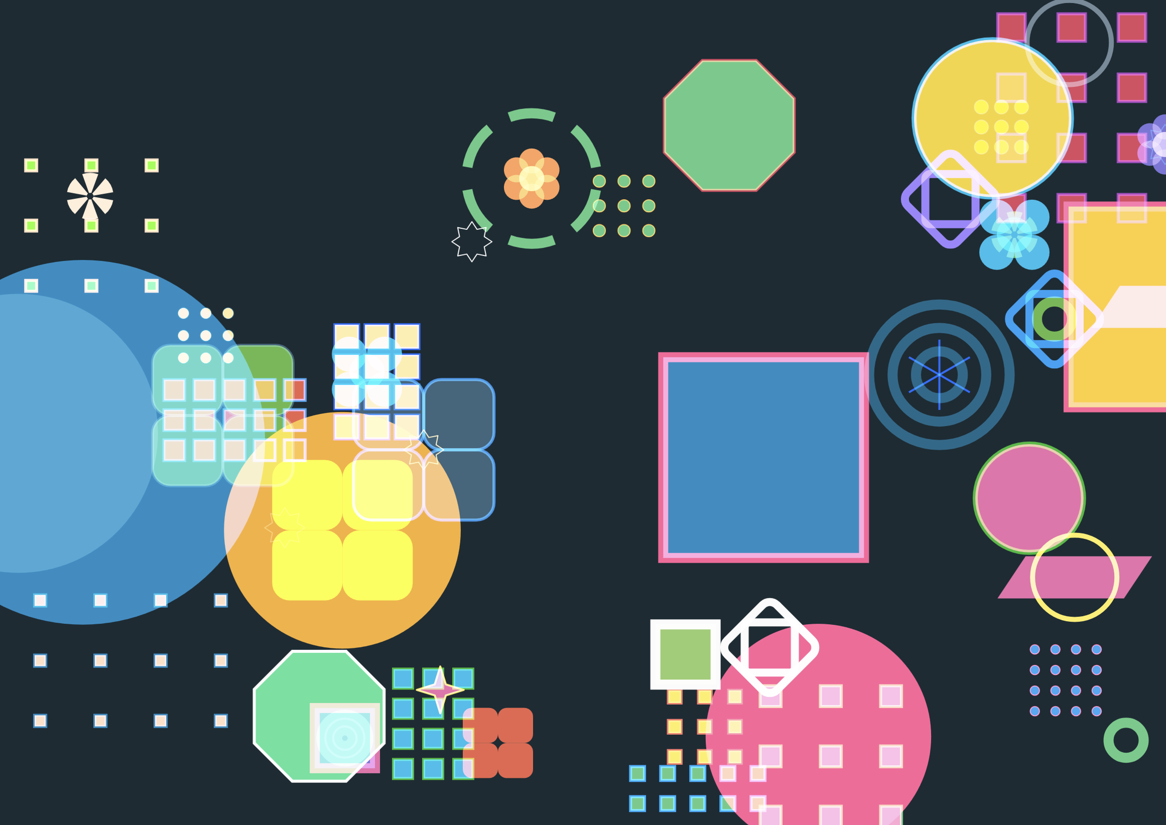 Many geometric colourful blended shapes