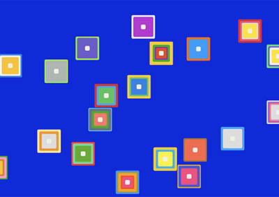 Geometric concentric squares on a blue background