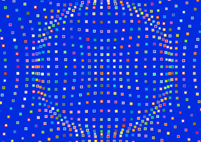 Colourful grid of squares pulsing in a radial wave pattern